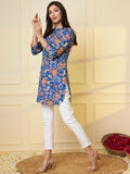 Women Blue Floral Printed Pure Cotton Kurti
