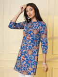 Women Blue Floral Printed Pure Cotton Kurti