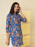 Women Blue Floral Printed Pure Cotton Kurti