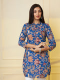 Women Blue Floral Printed Pure Cotton Kurti