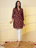 Women Maroon Floral Printed Pure Cotton Kurti