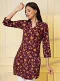 Women Maroon Floral Printed Pure Cotton Kurti