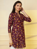 Women Maroon Floral Printed Pure Cotton Kurti