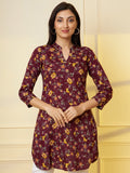 Women Maroon Floral Printed Pure Cotton Kurti