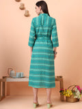 Women Green Printed Fit & Flared Waist Tie-up Dress