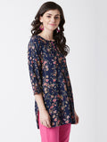 Women Rayon Navy Blue Floral Printed Kurti