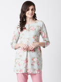 Women Rayon Sage Green & Pink Floral Printed Kurti
