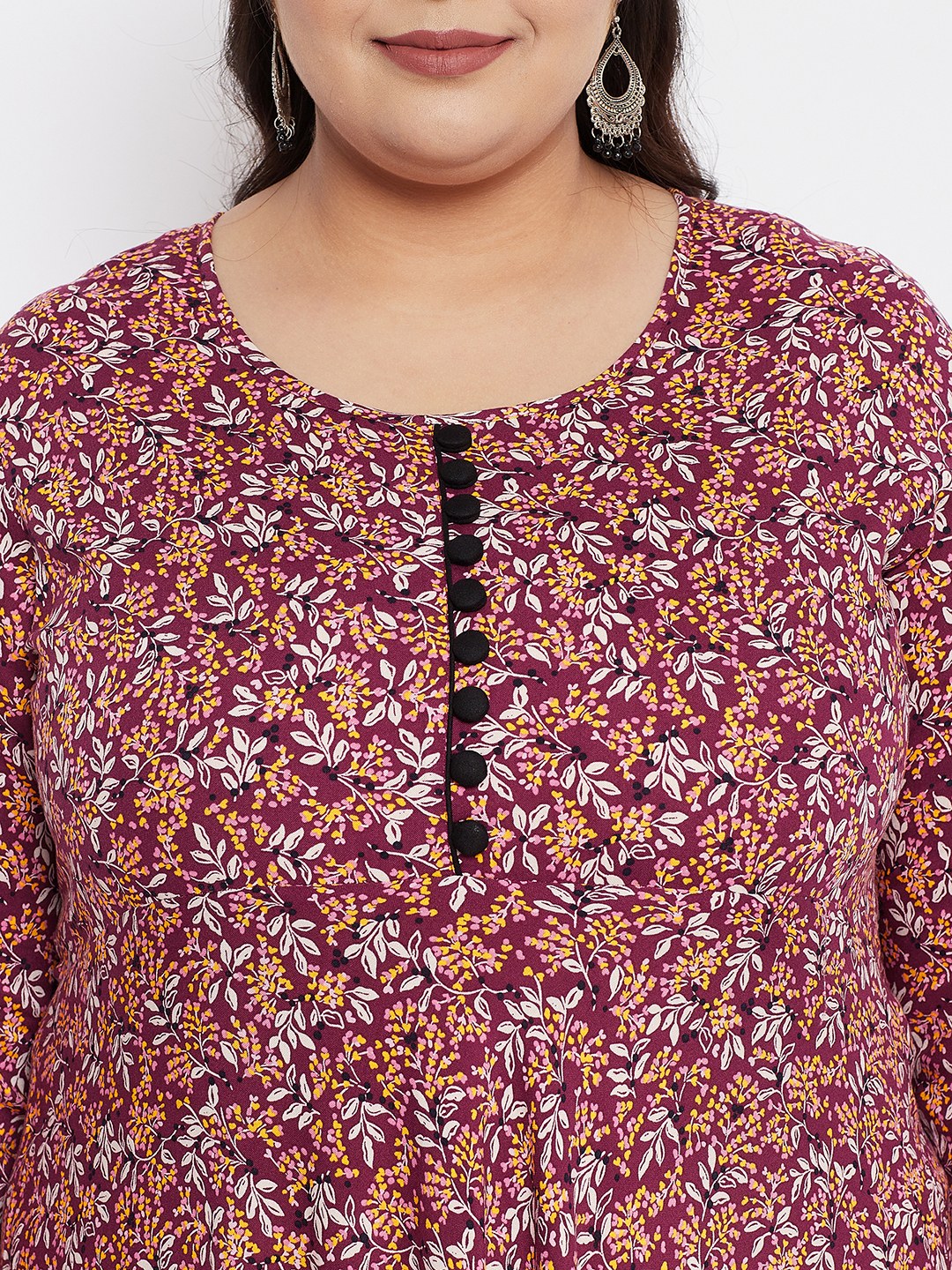 Women Plus Size Maroon & White Floral Printed Kurta
