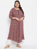 Women Plus Size Maroon & White Floral Printed Kurta