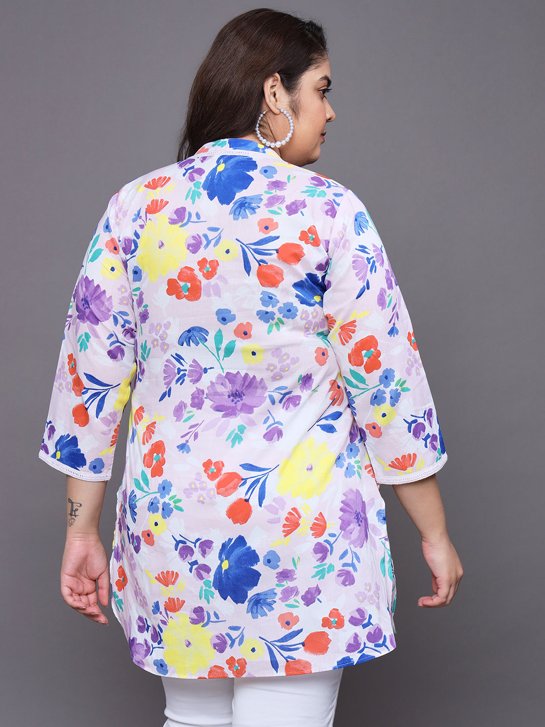 Women Plus Size Multi Floral Printed Pure Cotton Kurti