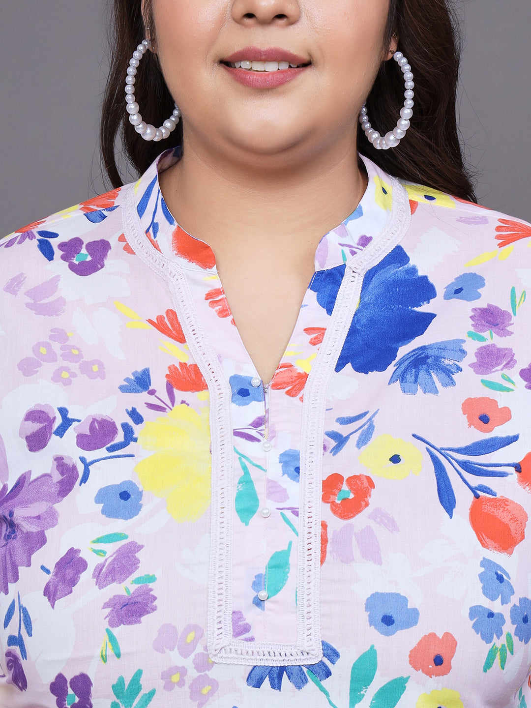 Women Plus Size Multi Floral Printed Pure Cotton Kurti