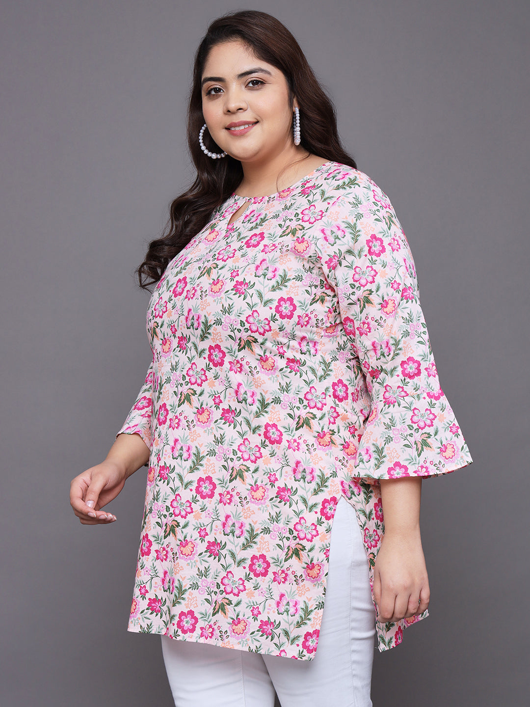 Women Plus Size Multicolor Floral Printed Pure Cotton Kurti