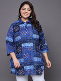 Women Plus Size Blue Printed Pure Cotton Kurti