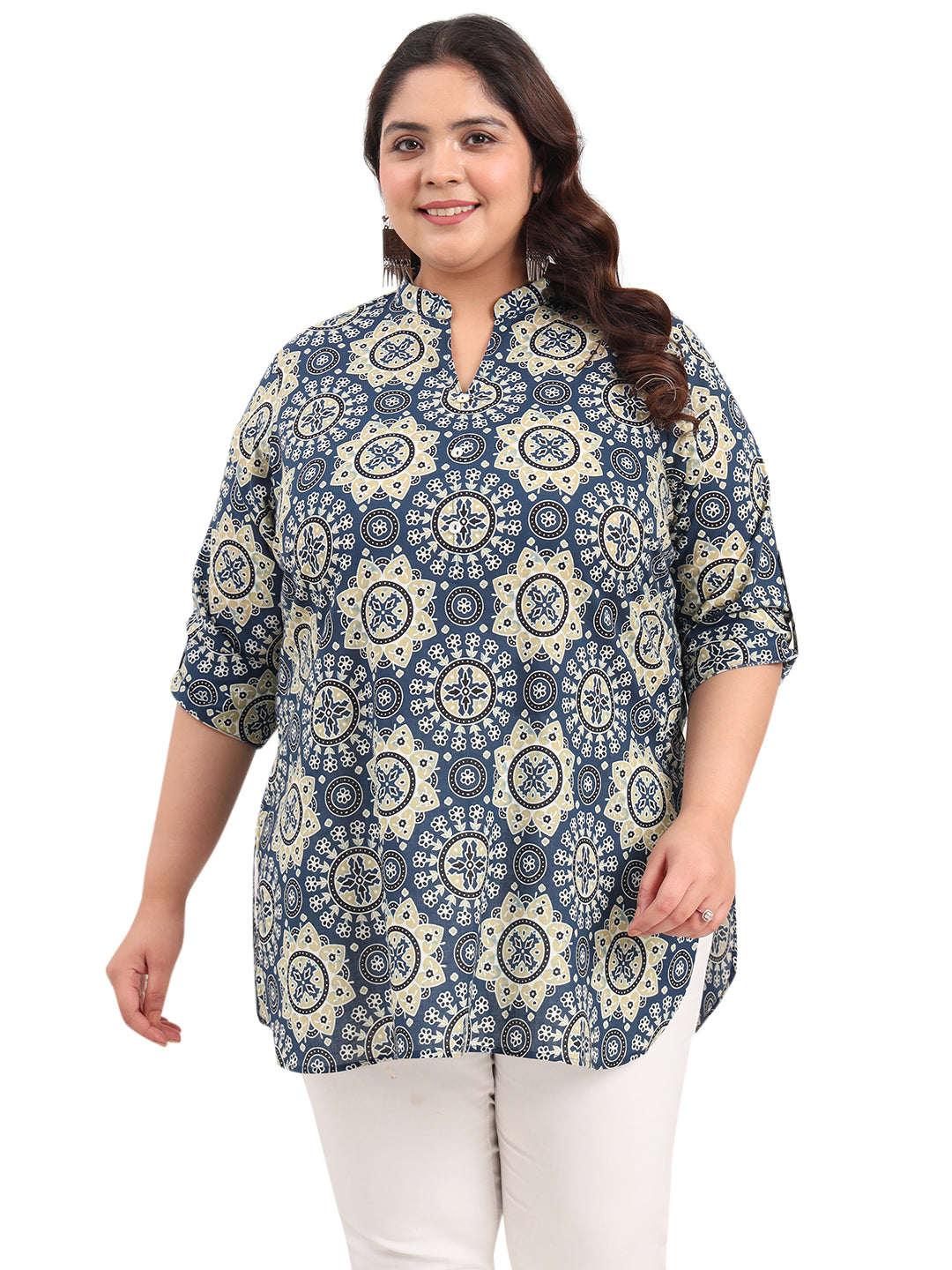 Women Plus Size Pure Cotton Multicolor Floral Printed Kurti