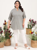 Women Plus Size Floral Printed Pure Cotton Foldup Sleeves Kurti