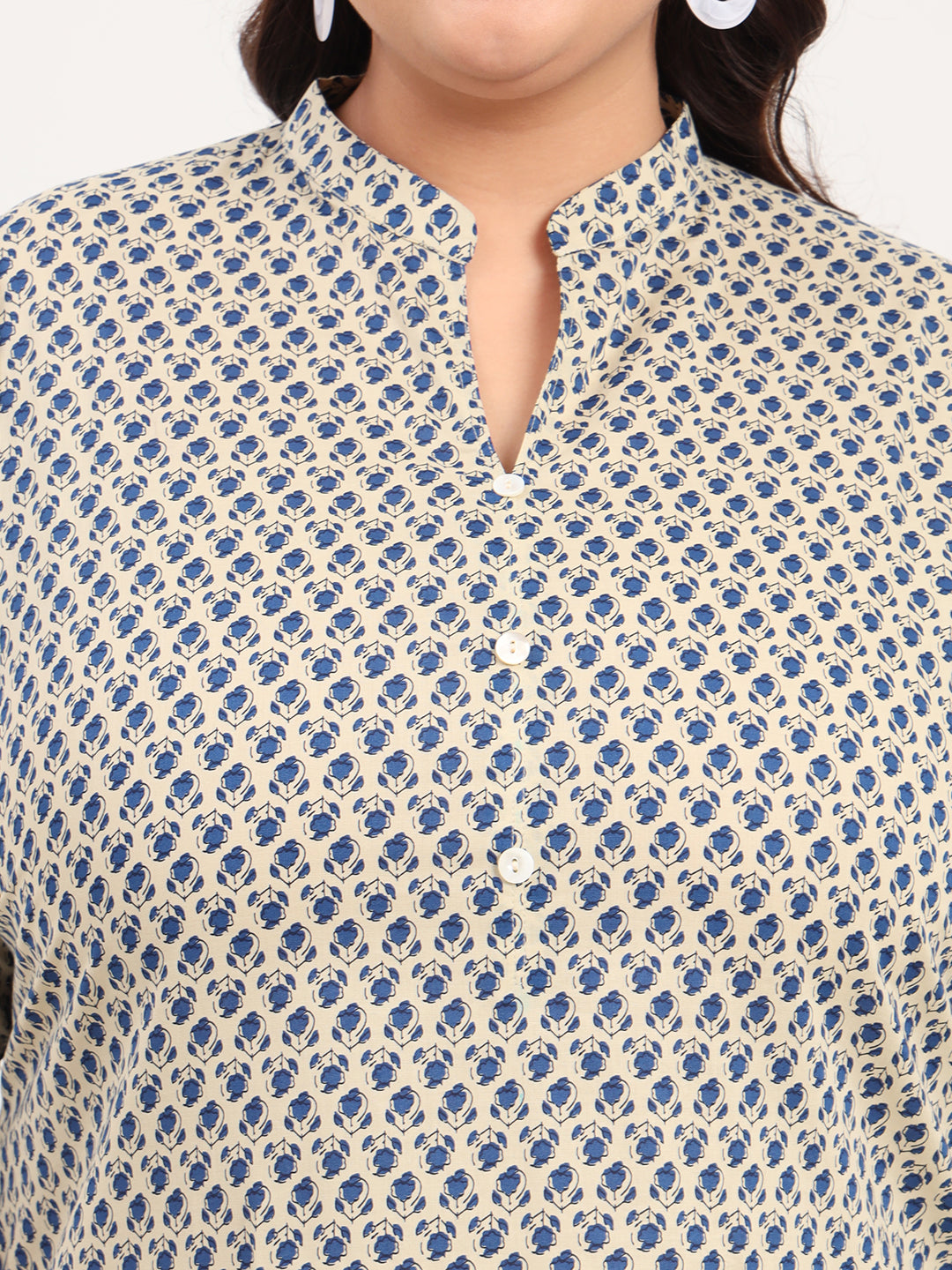 Women Plus Size Floral Printed Pure Cotton Foldup Sleeves Kurti