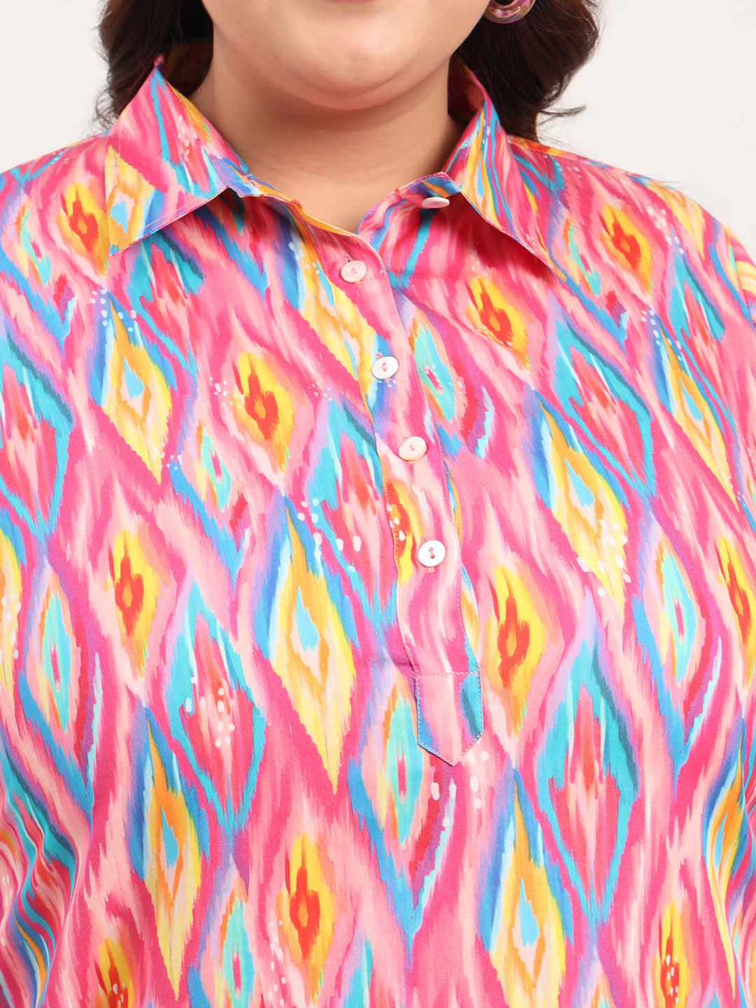 Women Plus Size Cotton Satin Abstract Printed Kurti