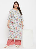 Women Plus Size Multicolored Floral Printed Kurta with Palazzo