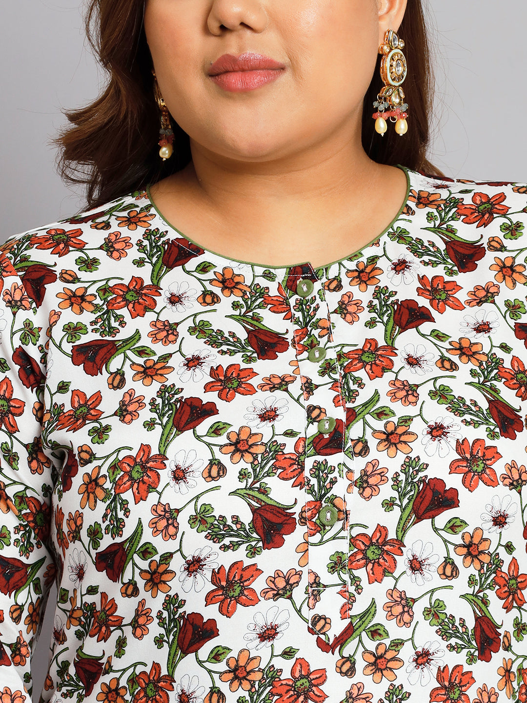 Women Plus Size White & Orange Floral Printed Kurta with Palazzo