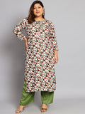 Women Plus Size White & Orange Floral Printed Kurta with Palazzo