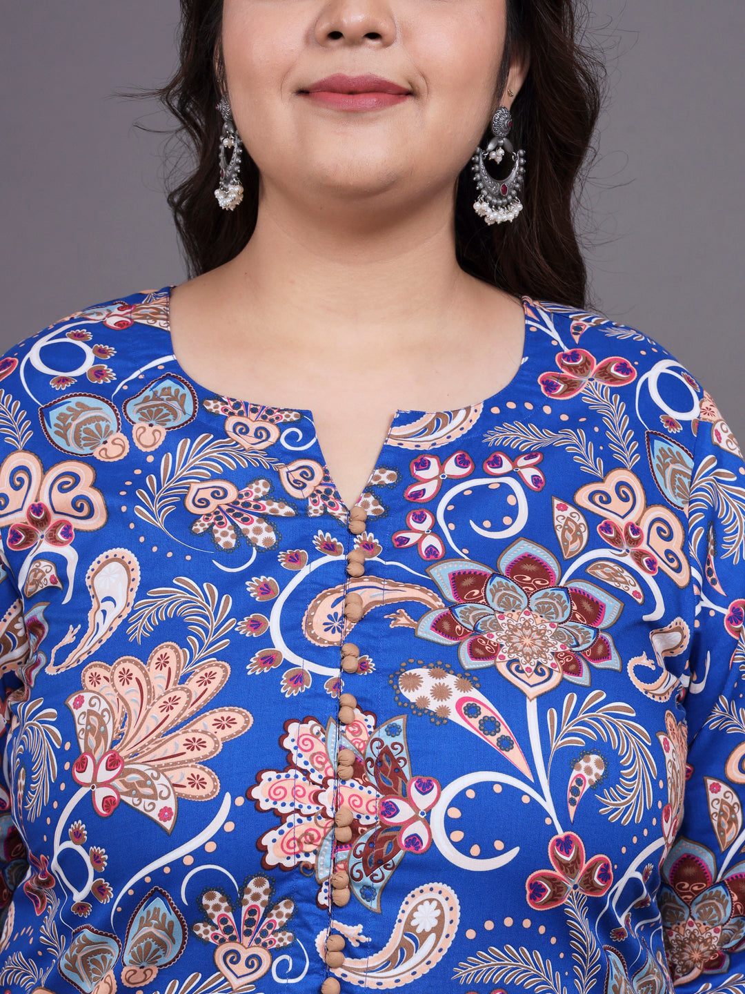 Women Plus Size Blue Floral Pritned Pure Cotton Kurta & Palazzo With Dupatta