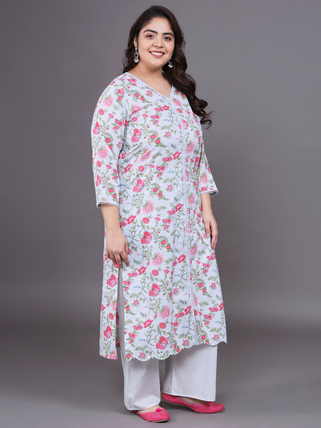 Women Plus Size Floral Pritned Pure Cotton Kurta & Palazzo With Dupatta