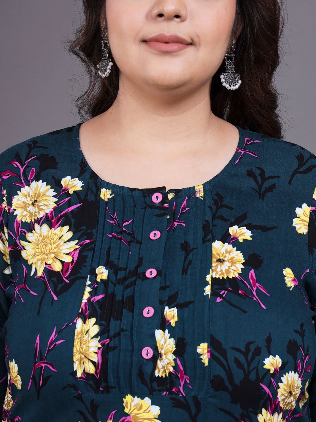 Women Plus Size Navy Floral Printed Kurta & Palazzo With Dupatta