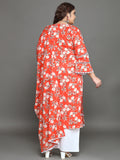 Women Plus Size Orange Floral Printed Pure Cotton Kurta & Palazzo with Dupatta