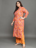 Women Plus Size Orange Floral Printed Pure Cotton Kurta & Palazzo