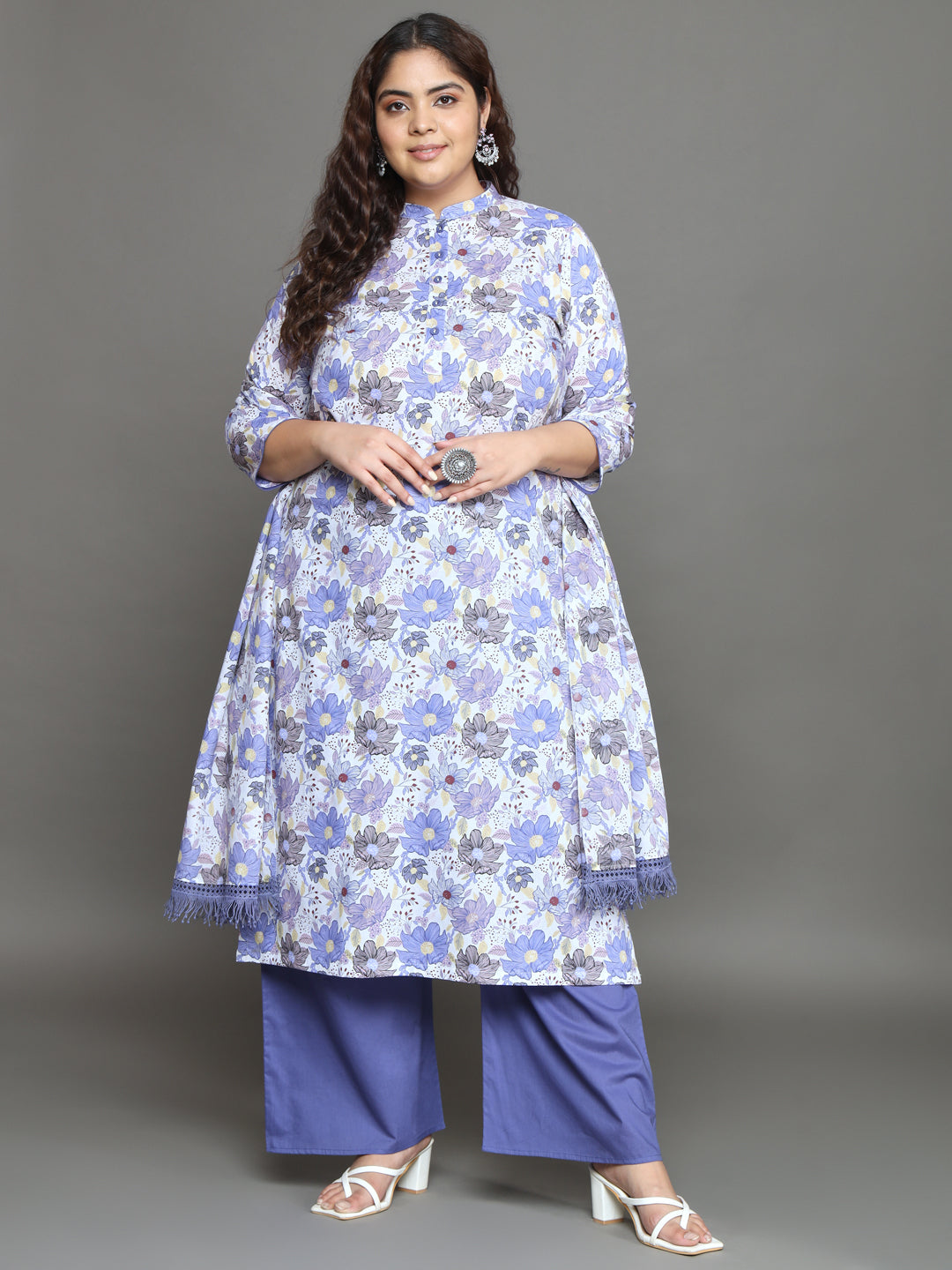 Women Plus Size Multicolor Printed Pure Cotton Kurta & Palazzo with Dupatta