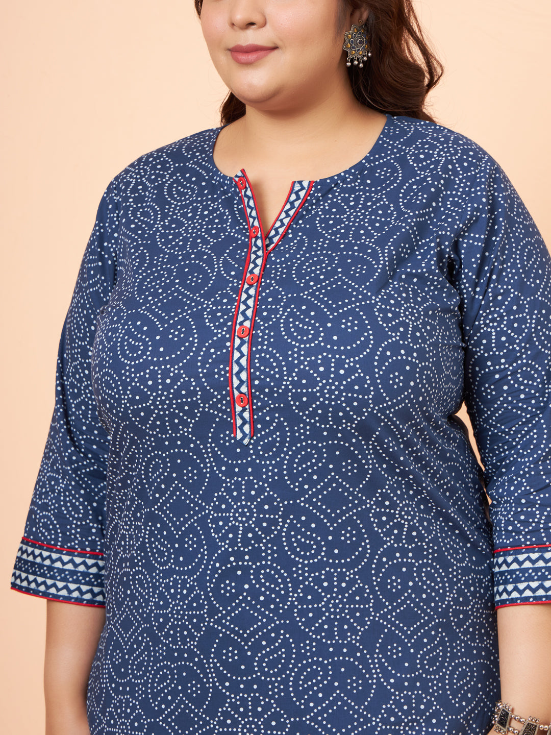 Women Plus Size Indigo Dot Printed Pure Cotton Kurta with Palazzo