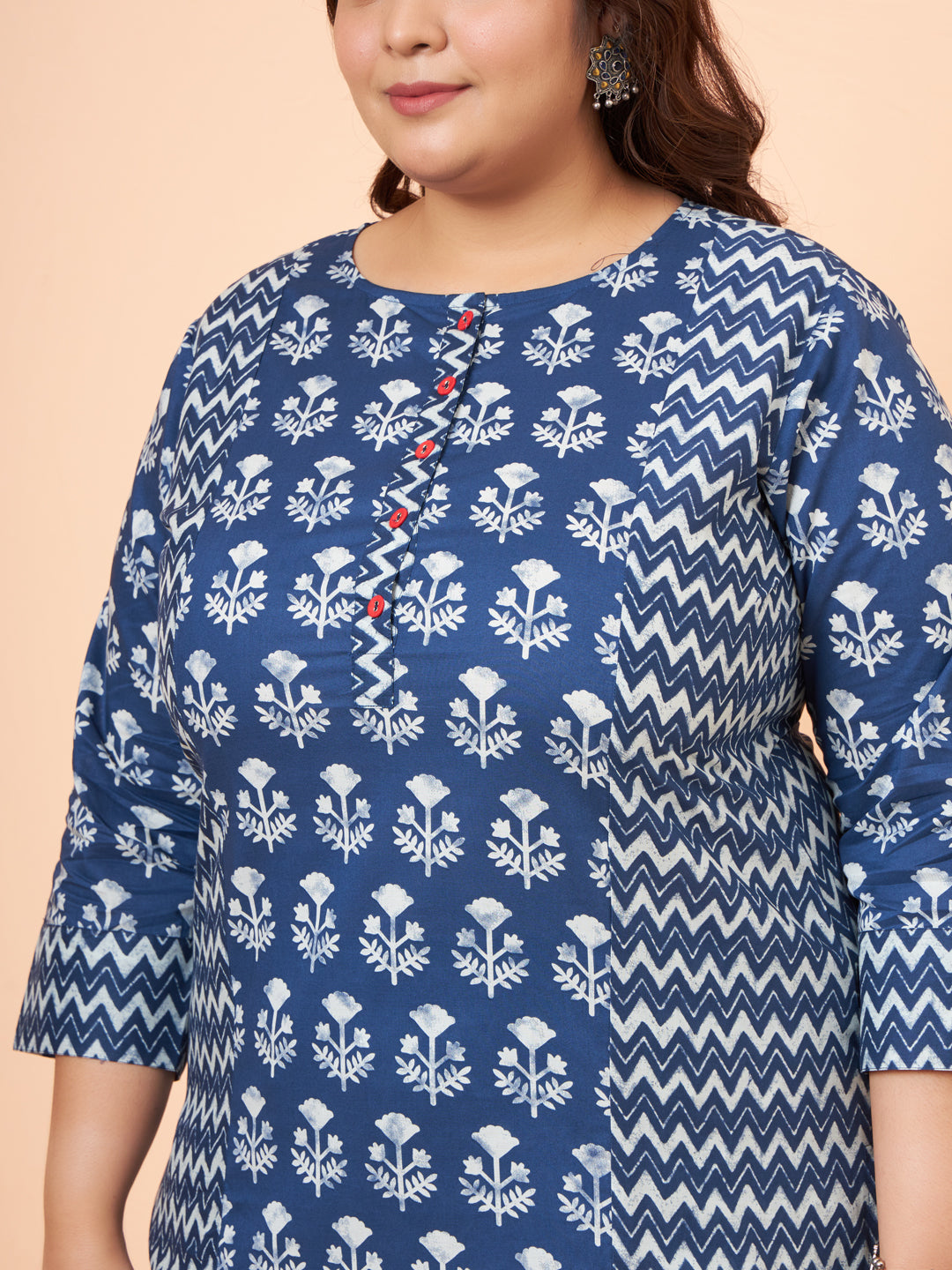 Women Plus Size Indigo Printed Pure Cotton Kurta with Palazzo