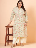 Women Plus Size Cream Floral Printed Rayon Kurta & Palazzo
