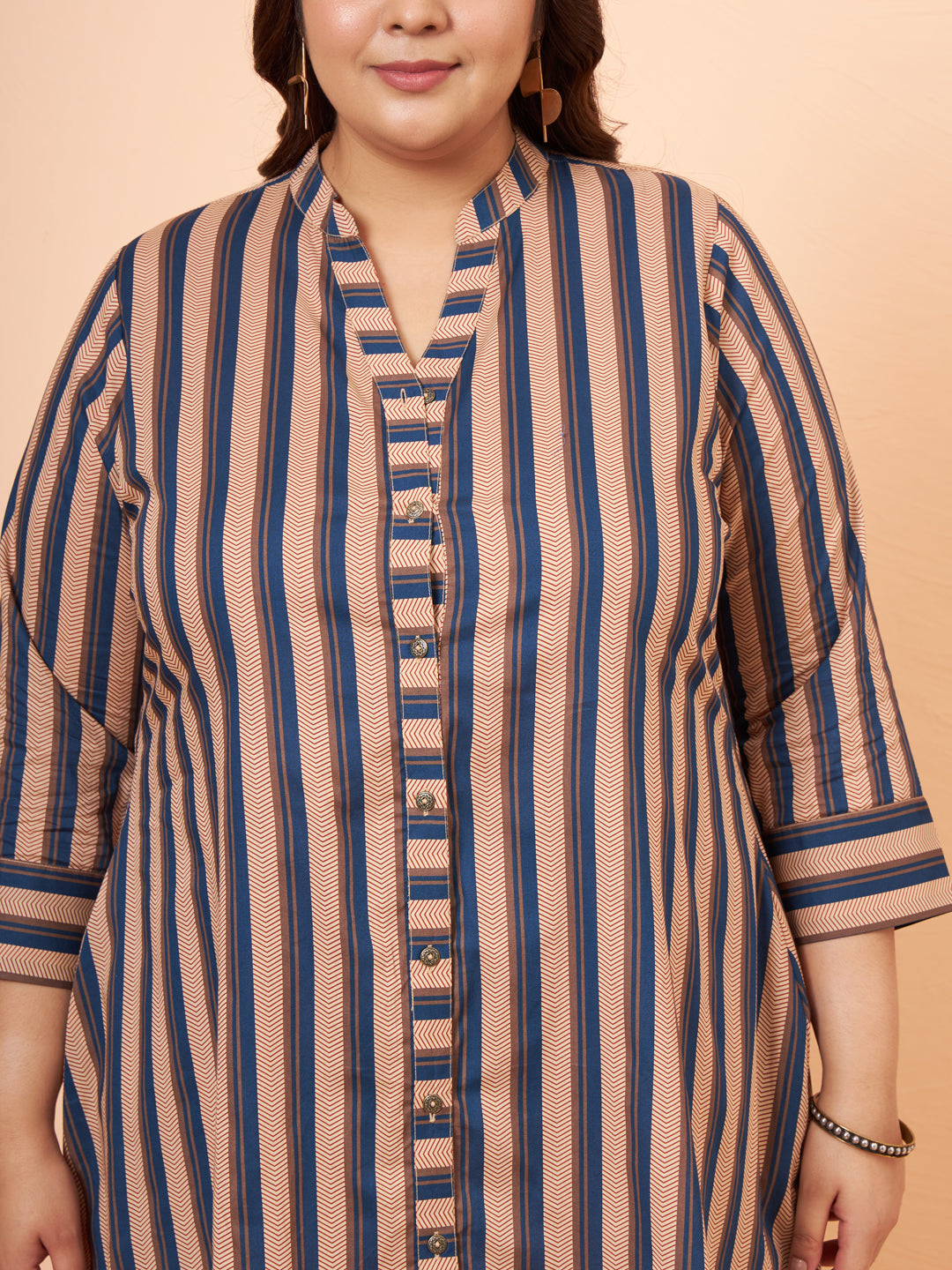 Women Plus Size Pure Cotton Blue Printed Shirt with Pyjama Co-Ord Set