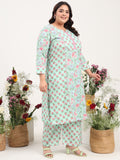 Women Plus Size Pure Cotton Green Floral Printed Kurta with Palazzo