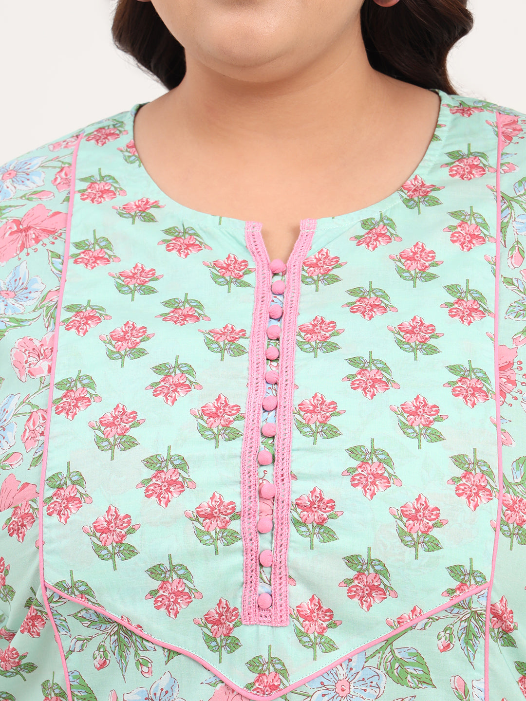 Women Plus Size Pure Cotton Green Floral Printed Kurta with Palazzo
