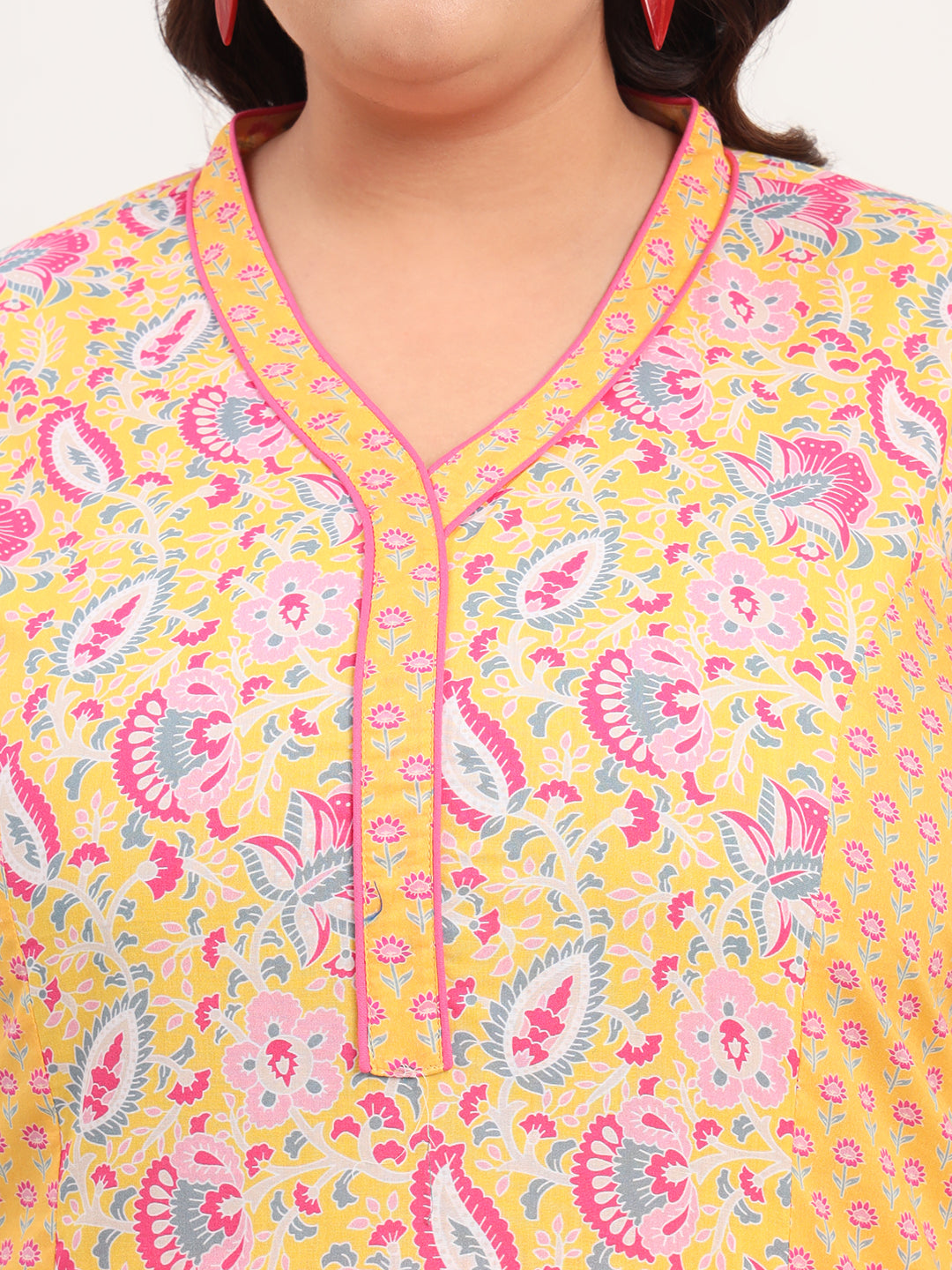 Women Plus Size Pure Cotton Yellow Floral Printed Kurta with Palazzo