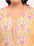 Women Plus Size Pure Cotton Yellow Floral Printed Kurta with Palazzo