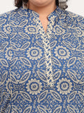 Women Plus Size Blue Printed Pure Cotton Kurta Palazzo with Dupatta