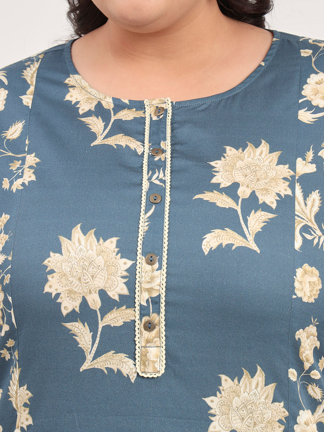 Women Plus Size Grey Floral Printed Pure Cotton Kurta with Palazzo