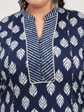 Women Plus Size Indigo Printed Pure Cotton Kurta with Palazzo