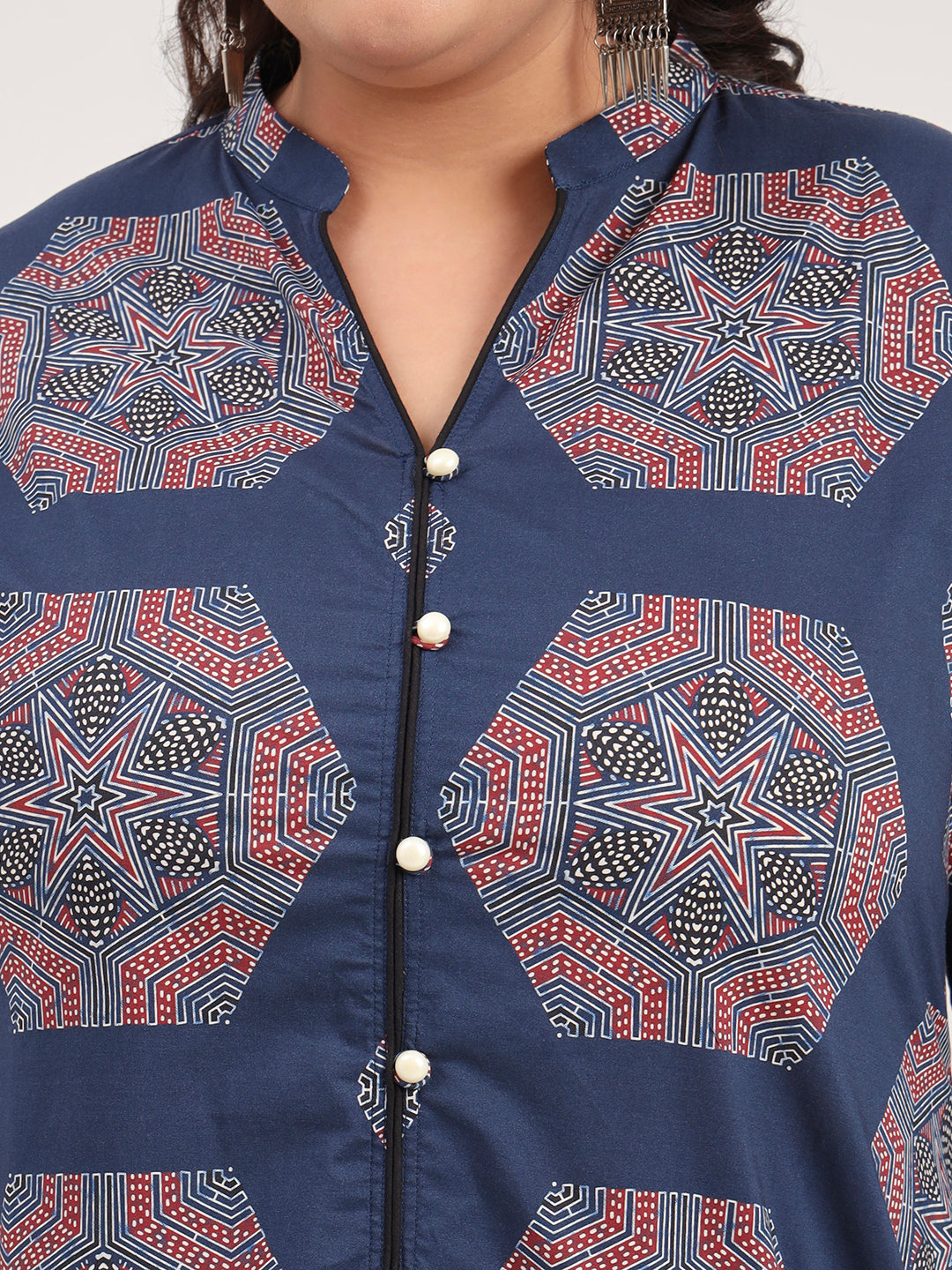 Women Plus Size Pure Cotton Navy Blue Shirt with Palazzo Co-ord Set