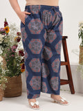 Women Plus Size Pure Cotton Navy Blue Shirt with Palazzo Co-ord Set