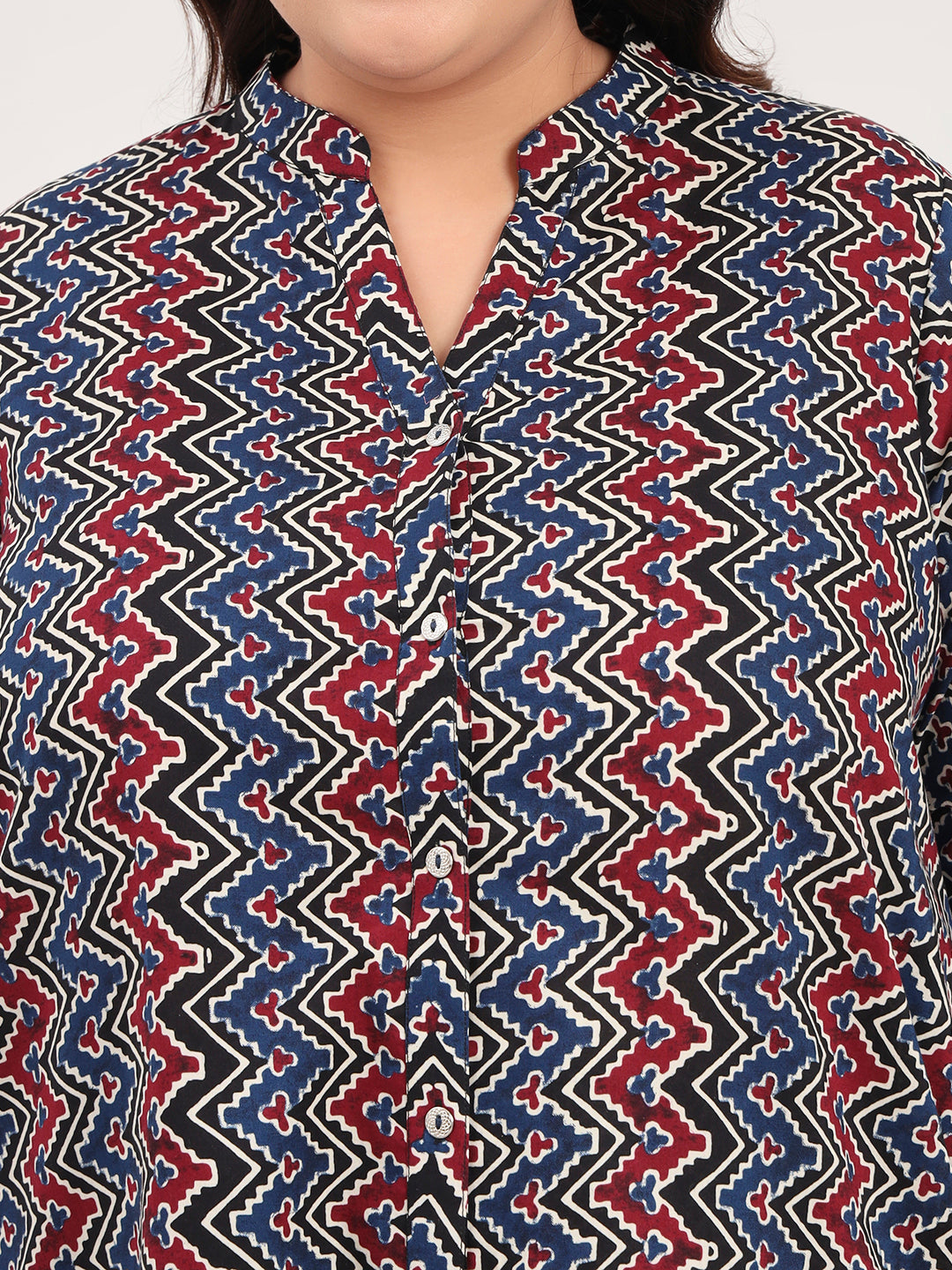 Women Plus Size Pure Cotton Zigzag Printed Tunic with Trouser Co-ords