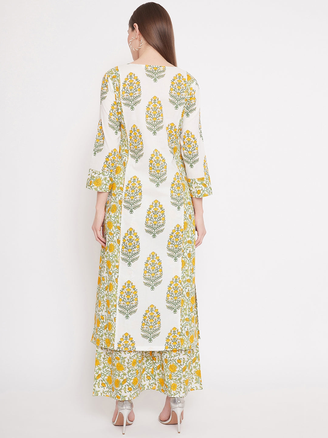 Women White Floral Printed Pure Cotton Kurta with Palazzo