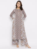Women Cotton Grey Printed Kurta with Palazzo