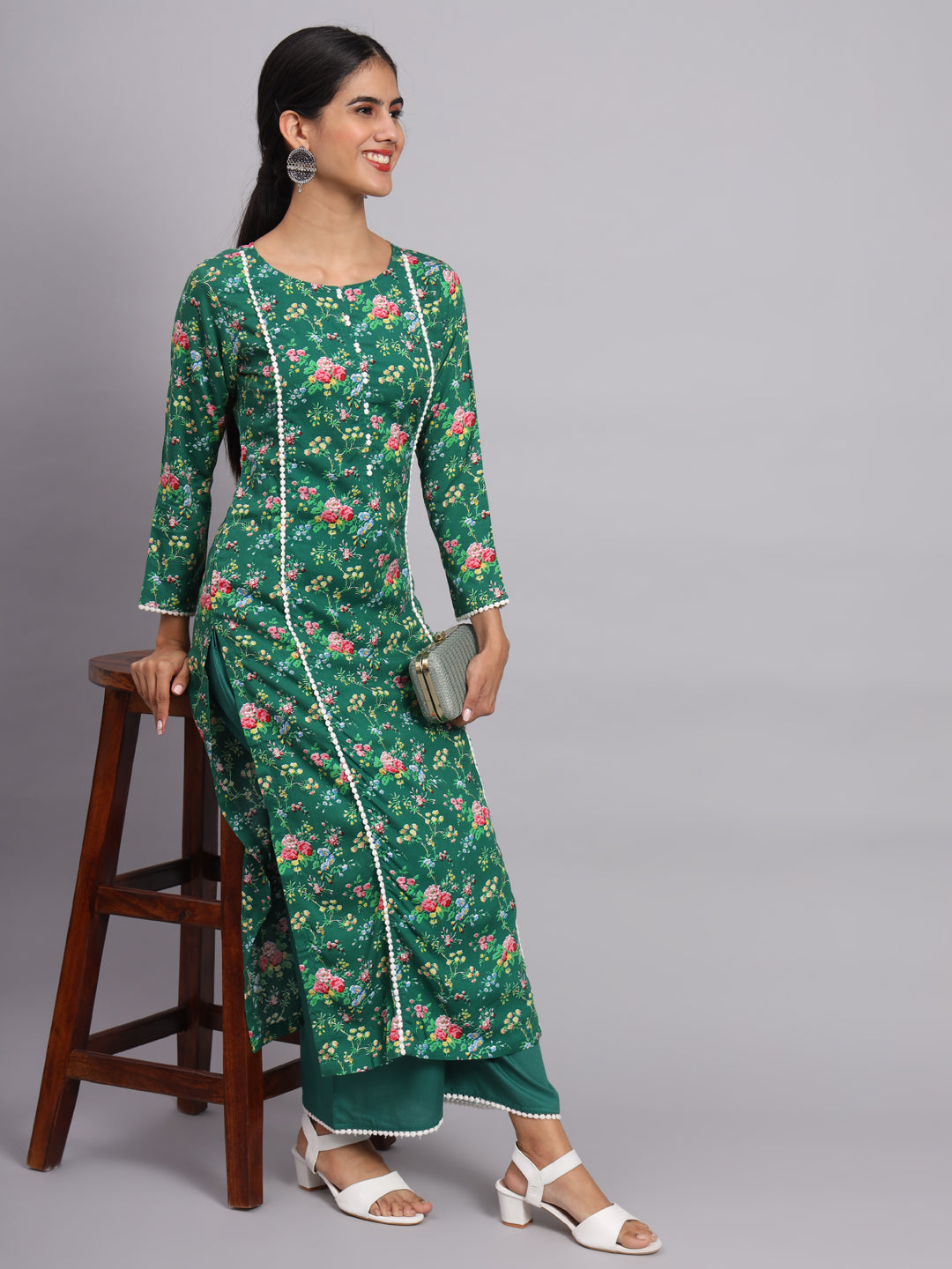 Women Green & Yellow Printed Kurta with Palazzo