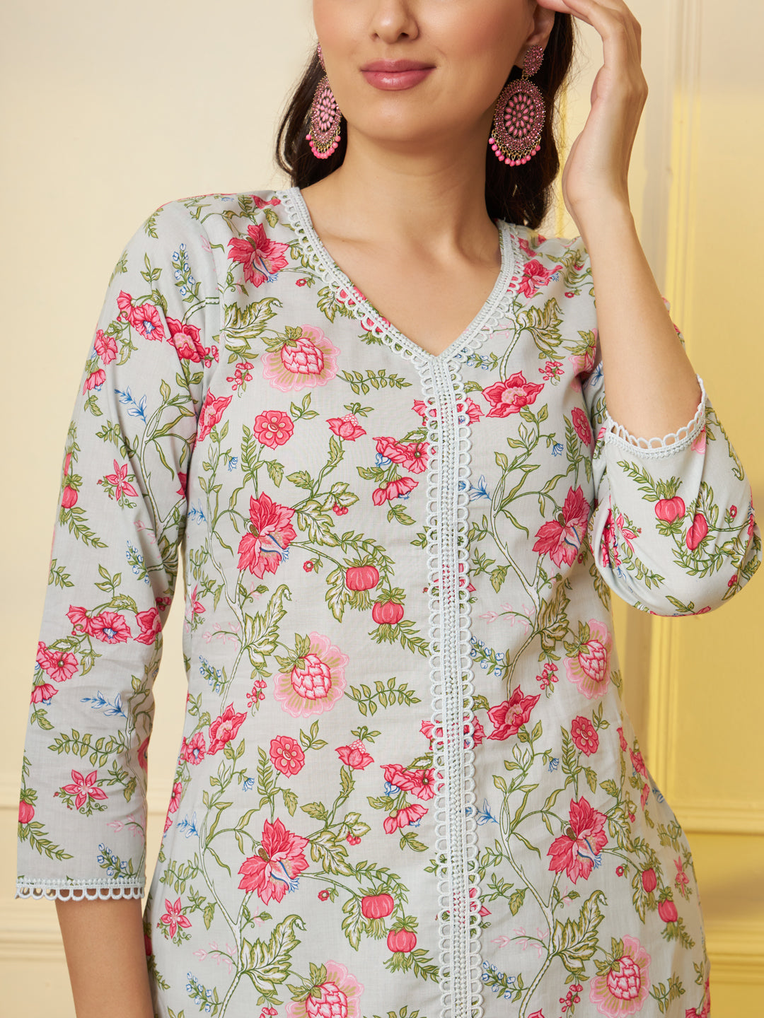 Women Floral Printed Pure Cotton Kurta & Palazzo With Dupatta