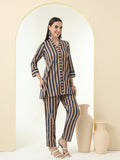 Women Pure Cotton Brown Strip Printed Shirt with Pyjama Co-Ord Set