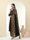 Women Plus Size Black Pure Cotton Kurta & Palazzo with Printed Dupatta